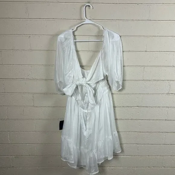 Lulus Ethereal Arrival White Puff Sleeve Tie-Back Chiffon Dress size XL NWT - Picture 9 of 14